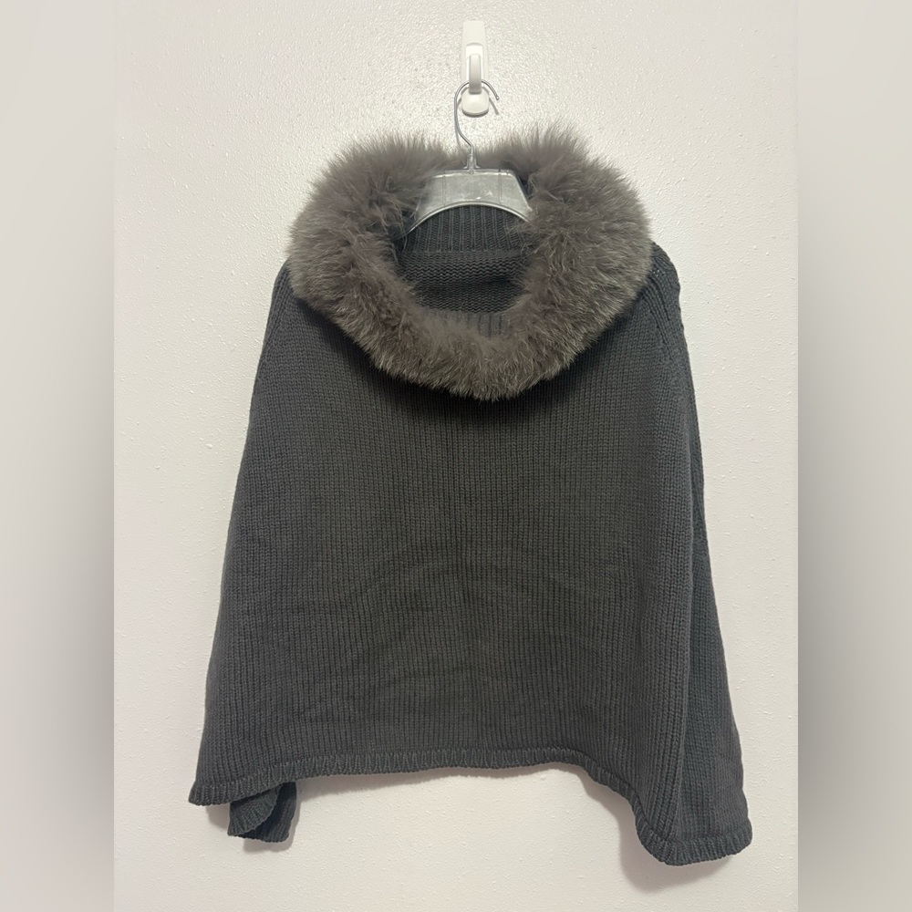 REGINA Italy Wool & Cashmere Faux Fur Collar Knit Poncho